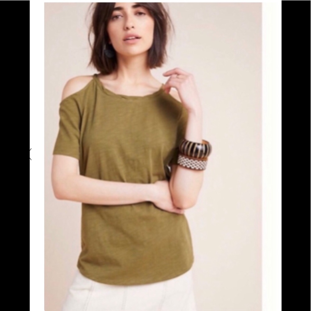Maeve for Anthro green cold shoulder top